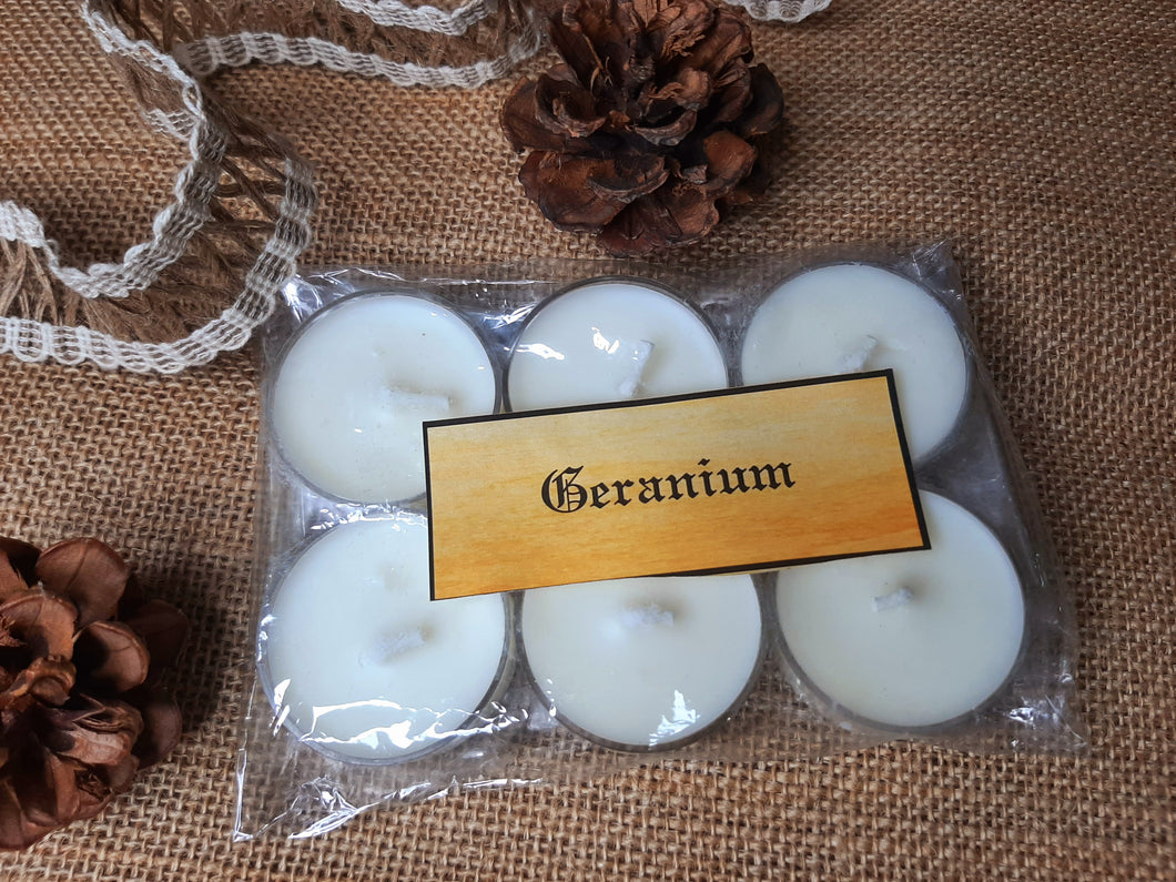 Geranium Tealight Candles | Set of 6 | Scented Candle | Burning hours: 2 |