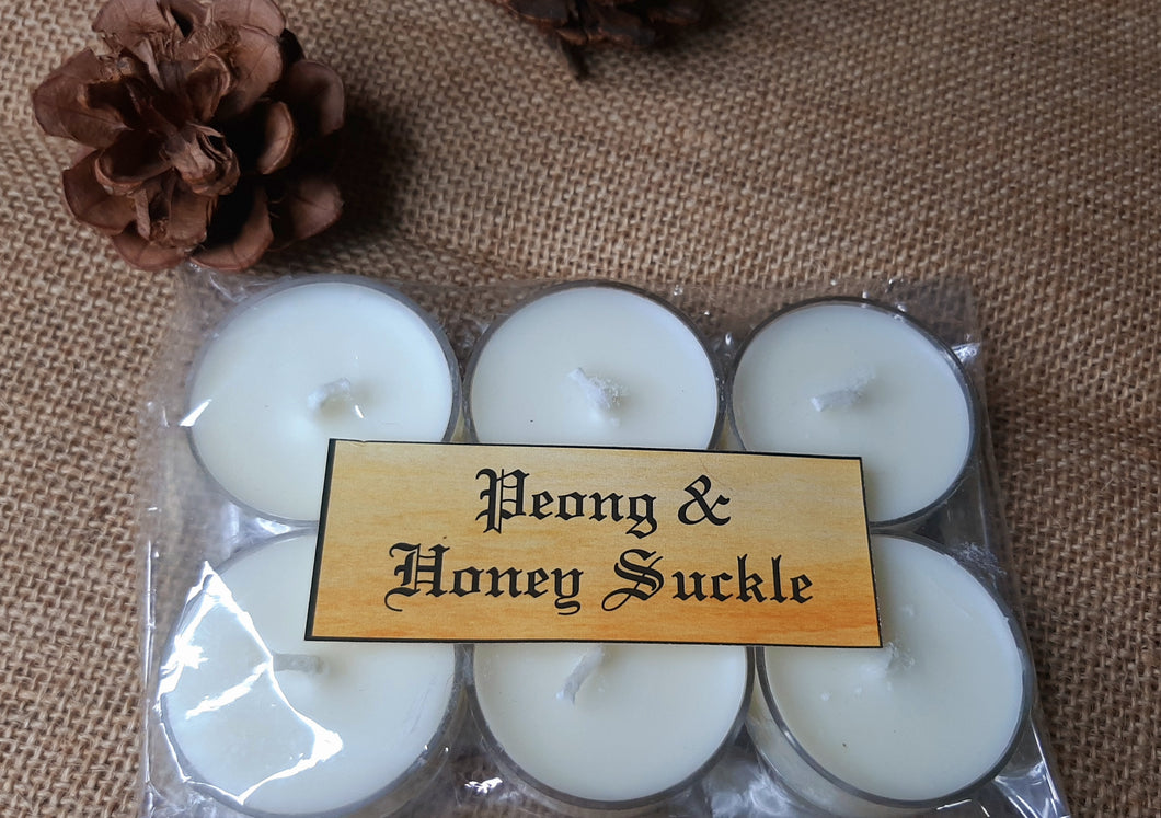 Peony & Honeysuckle Tealight Candles | Set of 6 | Scented Candle | Burning hours: 2 |