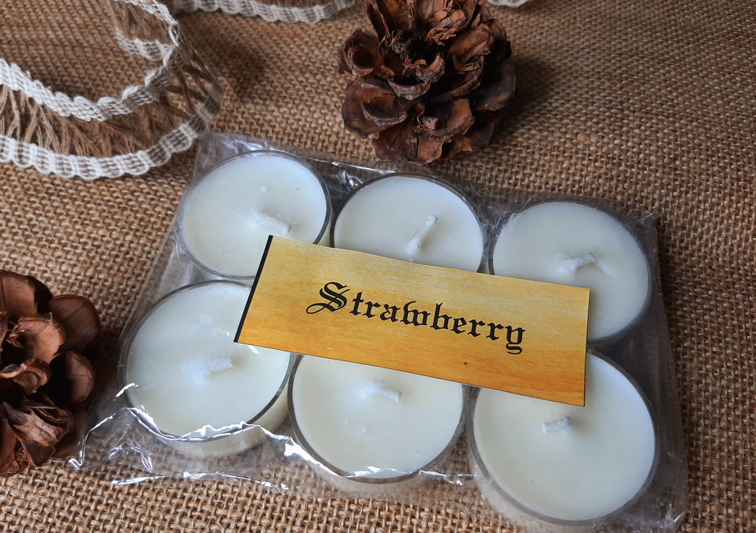 Strawberry Tealight Candles | Set of 6 | Scented Candle | Burning hours: 2 |