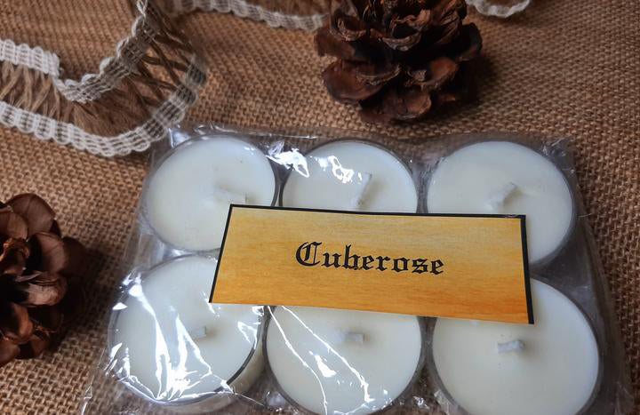 Tuberose Tealight Candles | Set of 6 | Scented Candle | Burning hours: 2 |